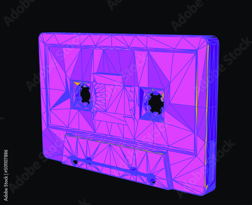 3D model of a music tape cassette in vivid colors.