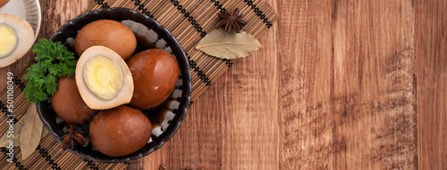 Delicious traditional Taiwanese food tea eggs.