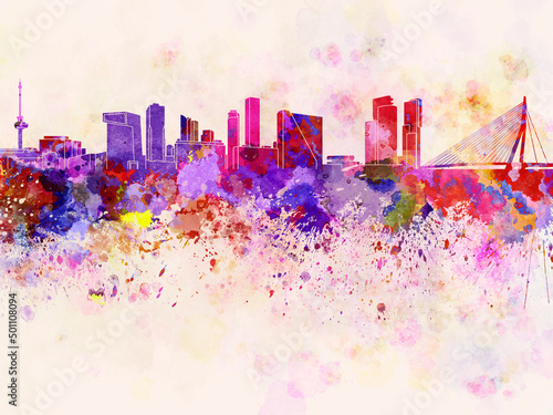 Rotterdam skyline in watercolor background