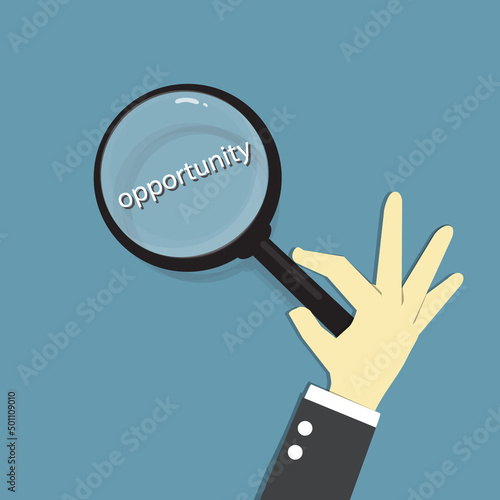 Searching business opportunity with magnifier. Business concept illustration.