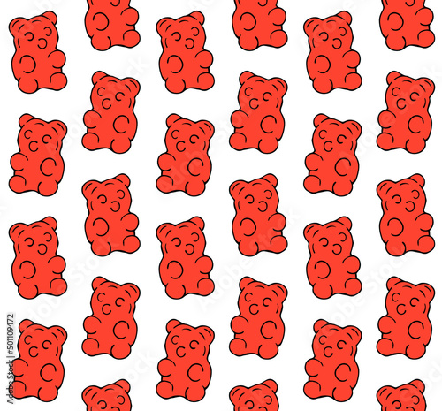 Vector seamless pattern of red hand drawn doodle sketch gummy bear isolated on white background