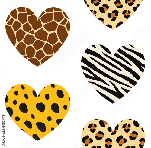 Seamless pattern of animal print hearts