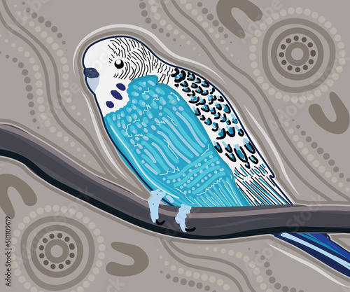 Fotografia Blue budgie aboriginal artwork illustration