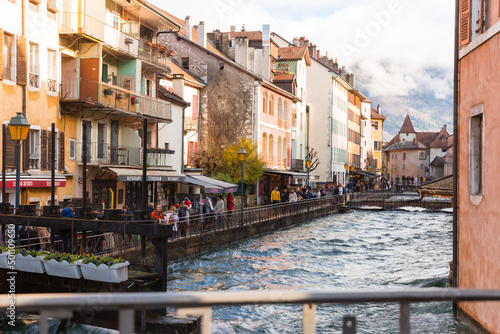 Annecy. FRANCE - December 30, 2021: old buildings of the historical part of the city