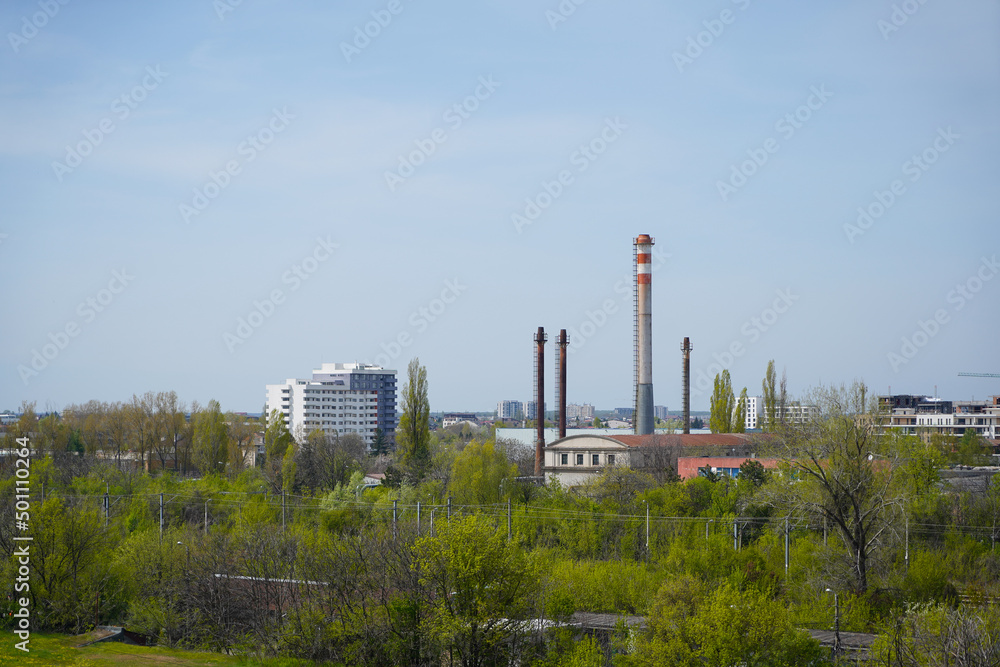 thermal power plant. the chimney of a thermal power plant.
