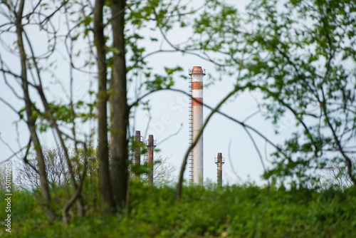 thermal power plant. the chimney of a thermal power plant.