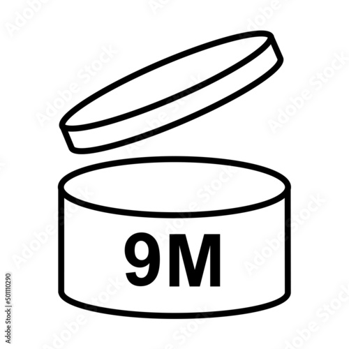 9m period after opening pao icon sign flat style design vector illustration isolated white background. 9 month day expiration period after opening.