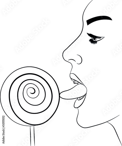 girl licking a lollipop, sticking out tongue