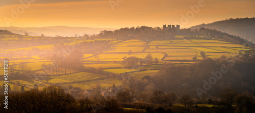 View of hilltop Riber Castle during winter at sunset, Riber, Matlock, Derbyshire photo