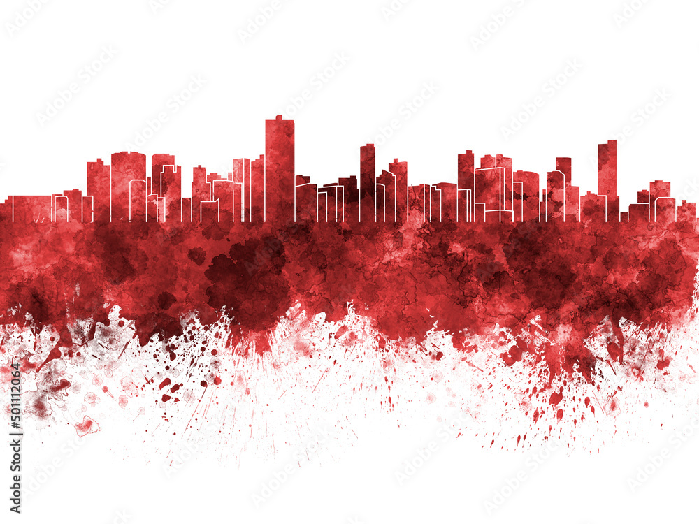 Salvador de Bahia skyline in red watercolor on white background