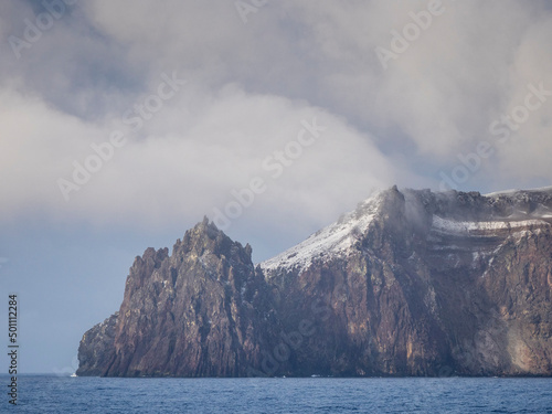 A view of Candlemas Island, an uninhabited volcanic Island in the South Sandwich Islands