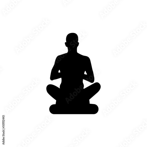 a silhouette of a man doing meditation. Yoga icon  logo on white background. Vector Illustration
