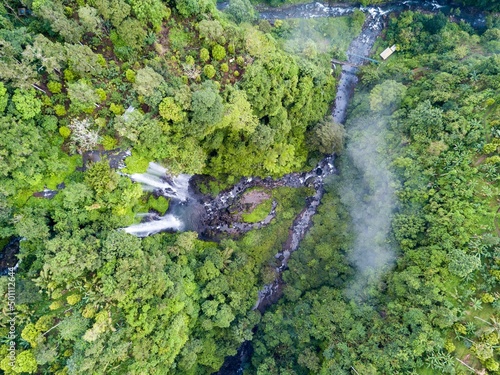 Fototapeta Naklejka Na Ścianę i Meble -  Sekumpul waterfalls, Bali, Indonesia. Aerial drone view.