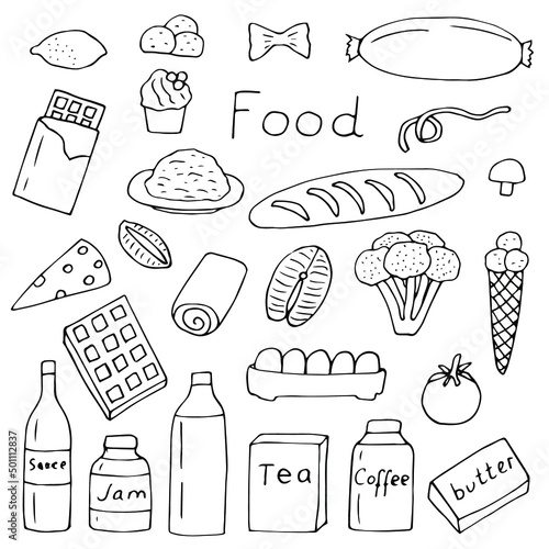 Food background vector illustration, hand drawing doodles