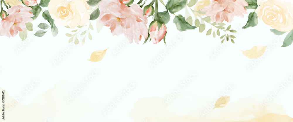 Watercolor rose flower abstract art on yellow background - obrazy, fototapety, plakaty 