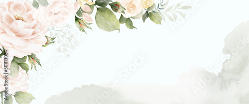 Fotografiet Watercolor rose flower abstract art on green background