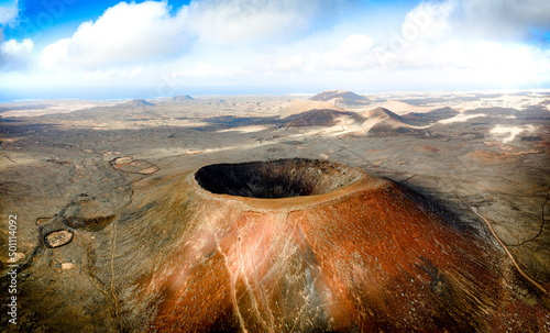 Aerial view of the crater of Hondo volcano (Calderon Hondo), Corralejo, Fuerteventura, Canary Islands photo