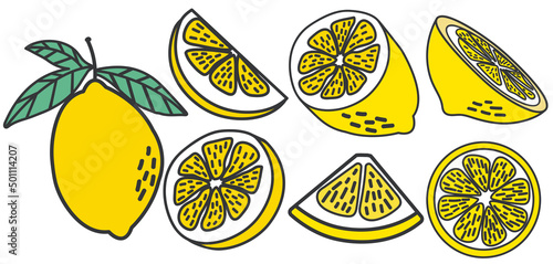 Set of Fresh  lemon with leaf vector