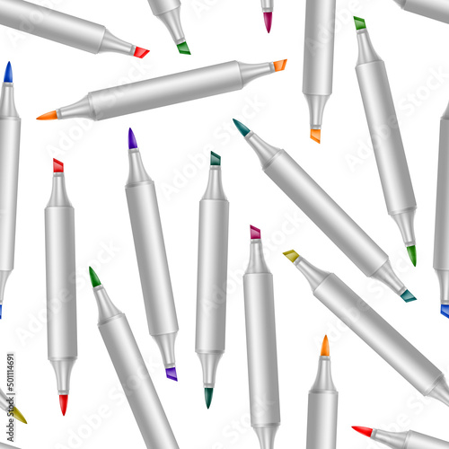 Seamless pattern of bright markers on a white background. Vector illustration