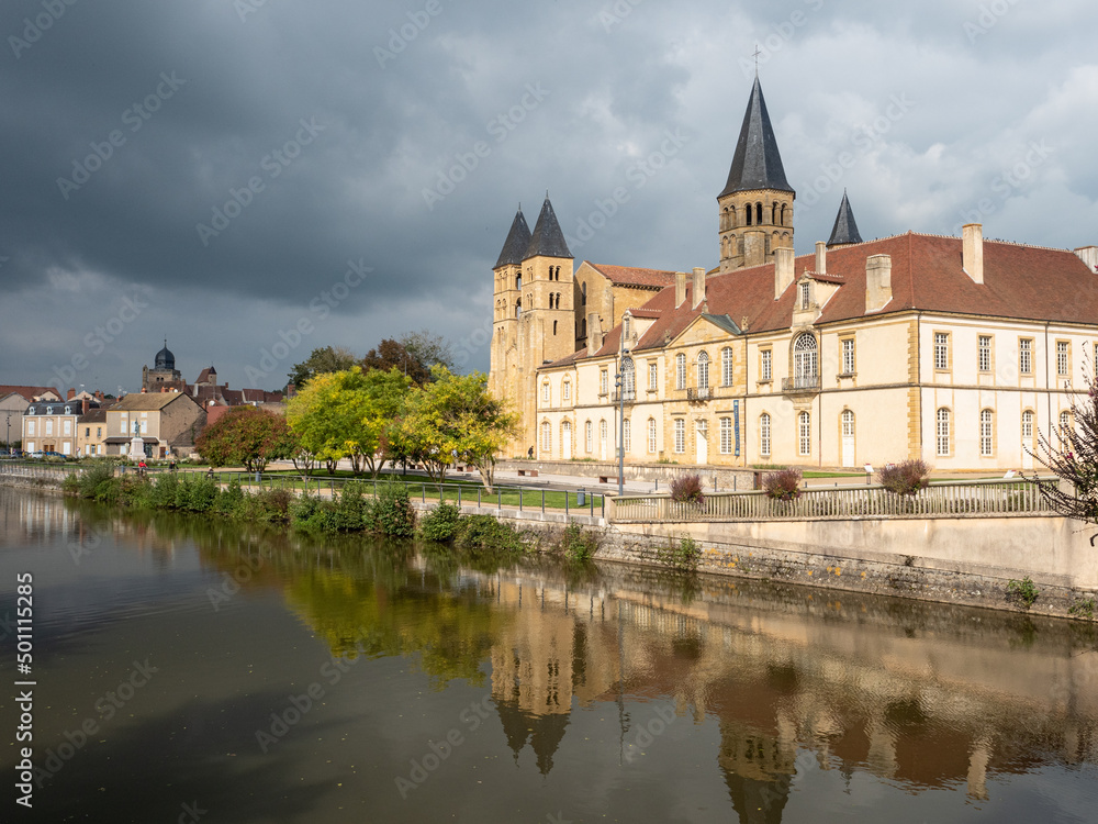 The Romanesque Basilica of the Sacred Heart of Paray-le-Monial and attached former monastery buildings, Paray le Monial, Saone-et-Loire, Burgundy, France The Romanesque Basilica of the Sacred Heart of Paray-le-Monial and attached former monastery buildings, Paray le Monial, Saone-et-Loire, Burgundy, France