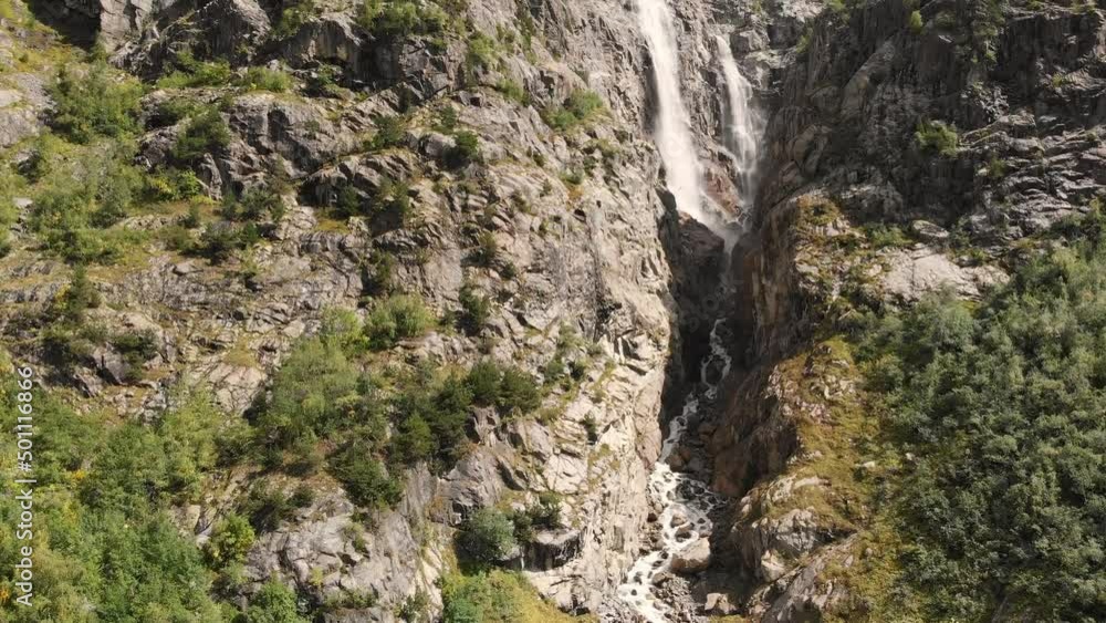 Aerial view of the Shdugra Waterfall in Caucasus mountains in Georgia Aerial view of the Shdugra Waterfall in Caucasus mountains in Georgia