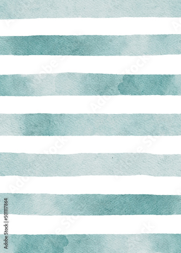 Watercolor blue and white stripes background. Nautical lines backdrop