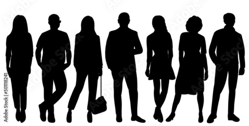 crowd of people silhouette, on white background, isolated, vector