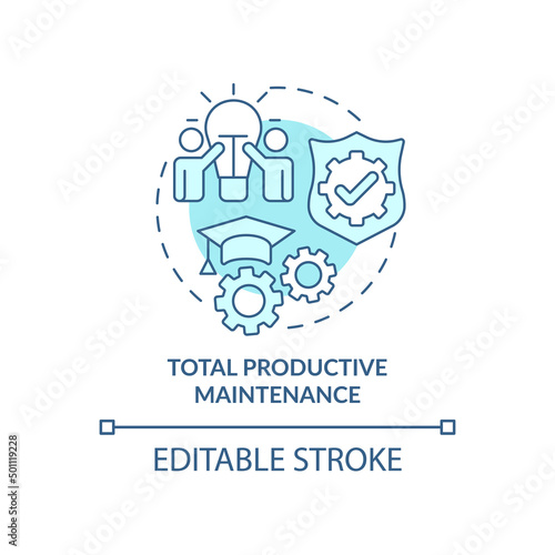 Total productive maintenance turquoise concept icon. Lean manufacturing principle abstract idea thin line illustration. Isolated outline drawing. Editable stroke. Arial, Myriad Pro-Bold fonts used