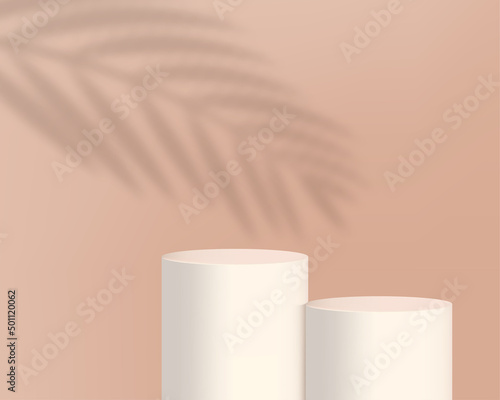 Realistic product podium with palm leaves shadow on the background Vector