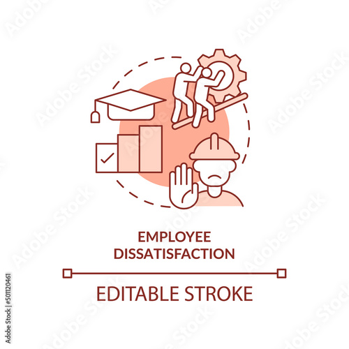 Employee dissatisfaction red concept icon. Lean manufacturing disadvantage abstract idea thin line illustration. Isolated outline drawing. Editable stroke. Arial, Myriad Pro-Bold fonts used