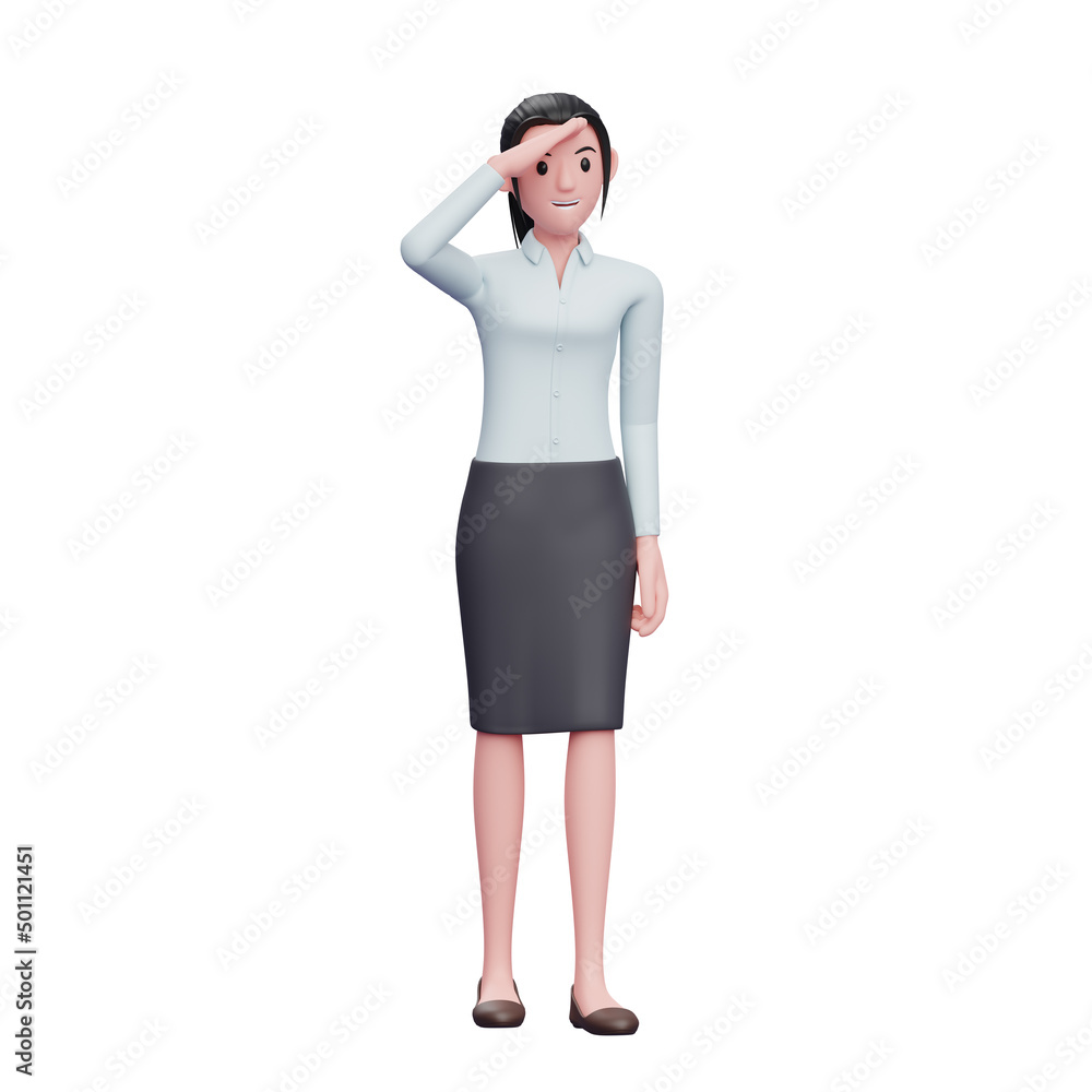 3d Business woman wear skirts and long shirts looking far away, 3D render business woman character illustration 3d Business woman wear skirts and long shirts looking far away, 3D render business woman character illustration