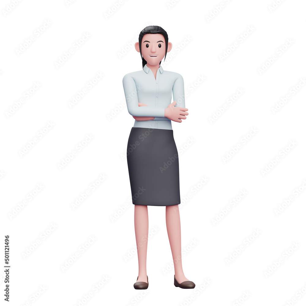 3d business woman Posing With Crossed Arms wear skirts and long shirts, business woman character illustration 3d business woman Posing With Crossed Arms wear skirts and long shirts, business woman character illustration