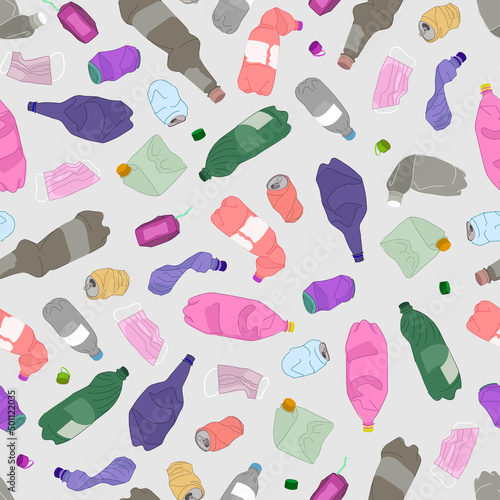 Set of crumpled plastic bottles vector illustration. The concept of saving the planet and collecting plastic waste for recycling.