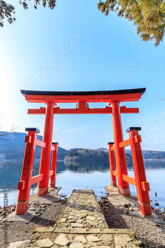 初春の箱根神社 平和の鳥居 神奈川県箱根町 Hakone Shrine in early spring. Torii of Peace. Kanagawa-ken Hakone town.