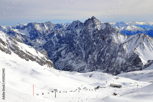 Panorama view of snow mountain from Zugspitze - the highest point of Germany. The Alps, Germany, Europe.  © eugen_z