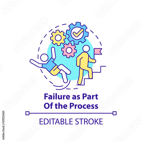 Failure as part of process concept icon. Cultural aspect in innovation abstract idea thin line illustration. Enthusiasm. Isolated outline drawing. Editable stroke. Arial, Myriad Pro-Bold fonts used