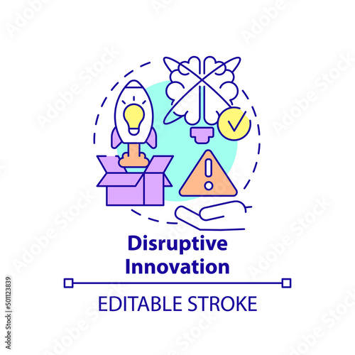 Disruptive innovation concept icon. Form of innovation in business abstract idea thin line illustration. Create new market. Isolated outline drawing. Editable stroke. Arial, Myriad Pro-Bold fonts used