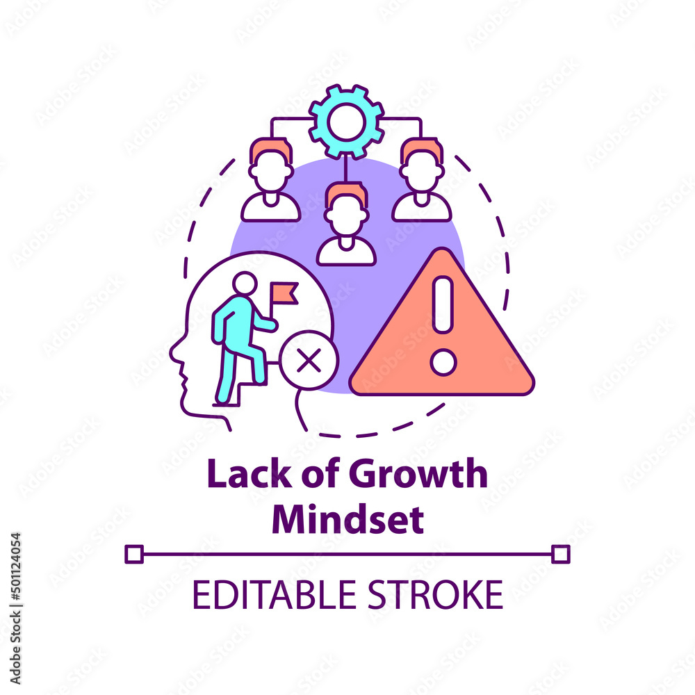Lack of growth mindset concept icon. Challenge in innovation management abstract idea thin line illustration. Isolated outline drawing. Editable stroke. Arial, Myriad Pro-Bold fonts used