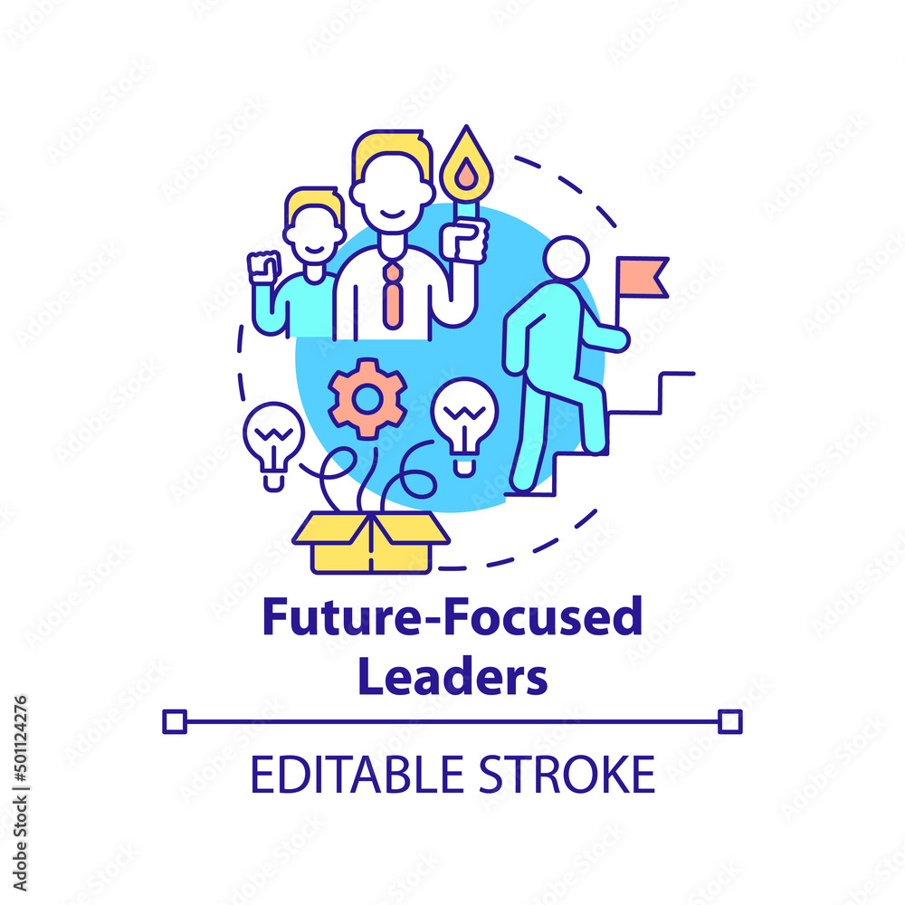 Future-focused leaders concept icon. Principle for managing innovation abstract idea thin line illustration. Leadership. Isolated outline drawing. Editable stroke. Arial, Myriad Pro-Bold fonts used Future-focused leaders concept icon. Principle for managing innovation abstract idea thin line illustration. Leadership. Isolated outline drawing. Editable stroke. Arial, Myriad Pro-Bold fonts used