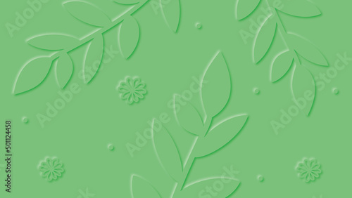 Green background with leaves and flowers design  vector illustration.