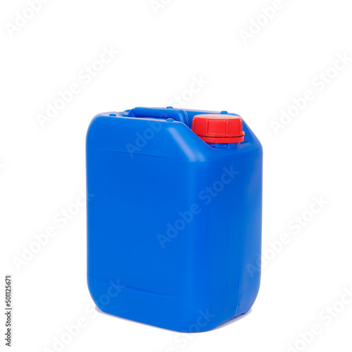 blue plastic jerrycan on a white background photo