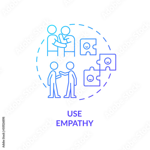 Use empathy blue gradient concept icon. Developing emotional awareness abstract idea thin line illustration. Empathetic listener. Share feelings. Isolated outline drawing. Myriad Pro-Bold font used