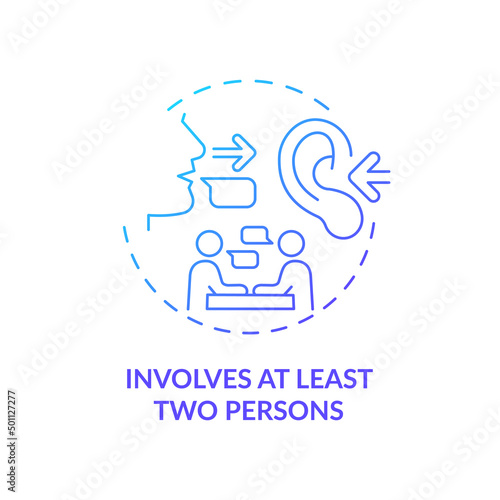 Involves at least two persons blue gradient concept icon. Communication feature abstract idea thin line illustration. Exchanging ideas. Isolated outline drawing. Myriad Pro-Bold font used