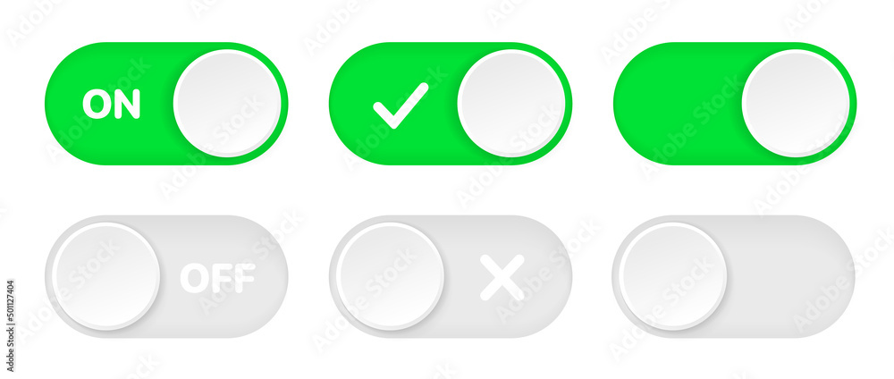 On and Off toggle switch icons. Switch toggle buttons ON OFF. Material design switch buttons set. Open and close ui icons. Active and Inactive icon. Stock Vector. On and Off toggle switch icons. Switch toggle buttons ON OFF. Material design switch buttons set. Open and close ui icons. Active and Inactive icon. Stock Vector.