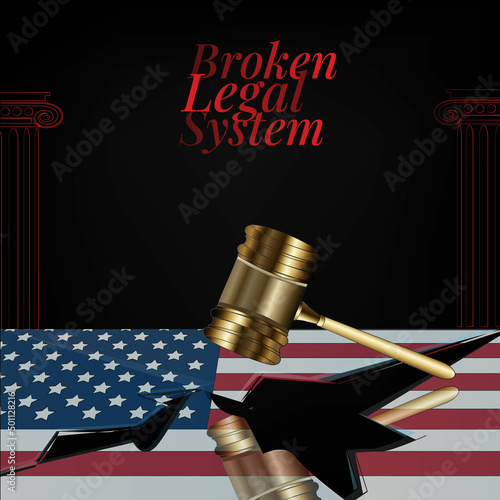 Gavel and American flag.America's broken legal system concept art