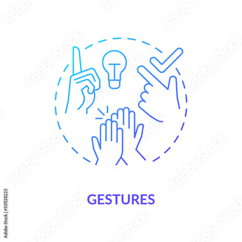 Gestures blue gradient concept icon. Nonverbal communication example abstract idea thin line illustration. Emphasizing aspects of speech. Isolated outline drawing. Myriad Pro-Bold font used
