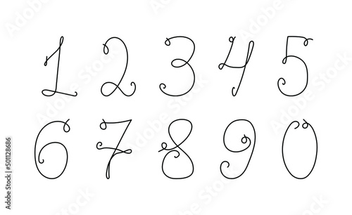 Continuous one line drawing of numbers. Set of numerical digits. Vector illustration