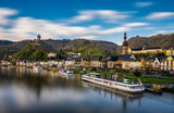 Old town and the Cochem Reichsburg castle on the Moselle river in Germany
