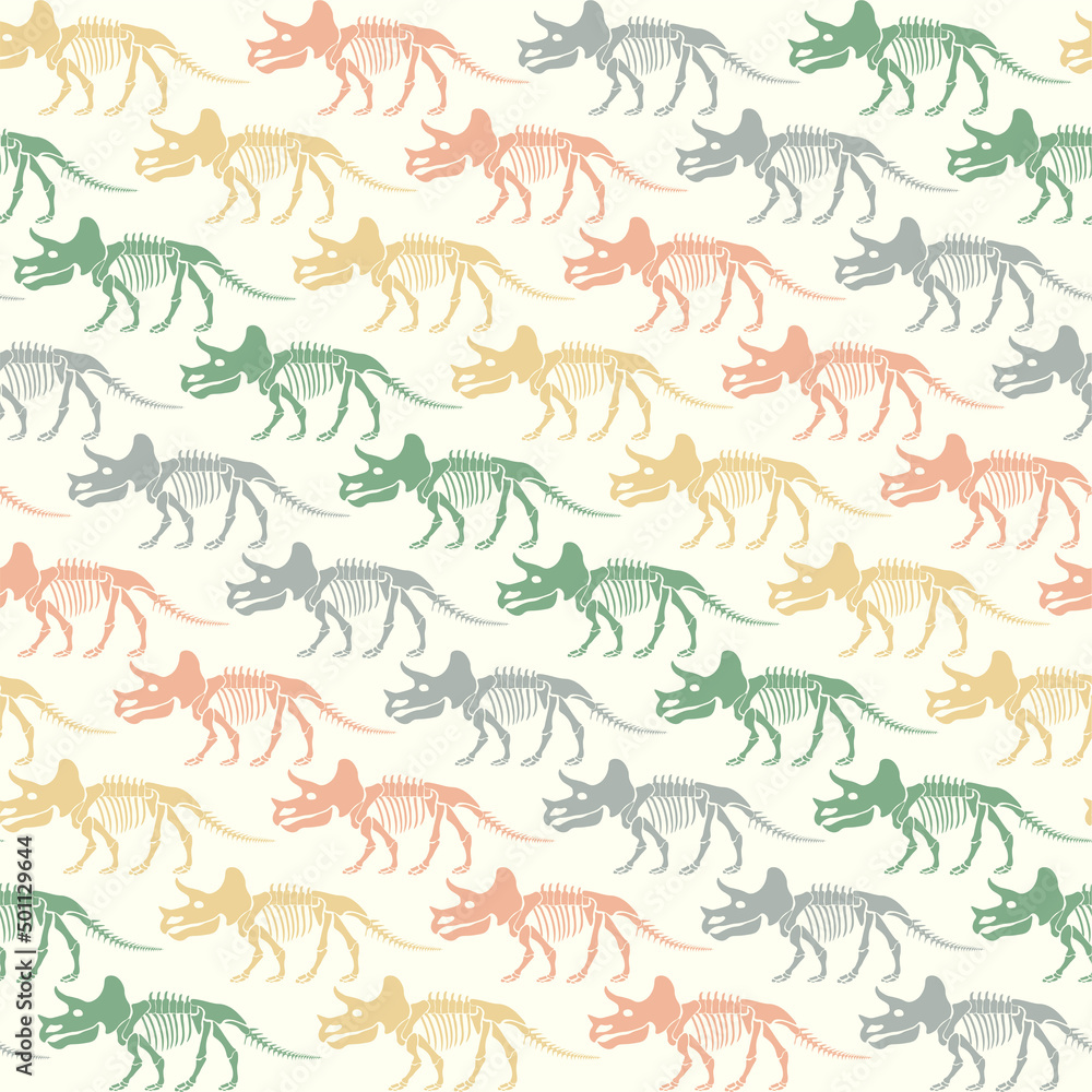 Fototapeta premium Seamless vector pattern with dinosaur skeleton. 