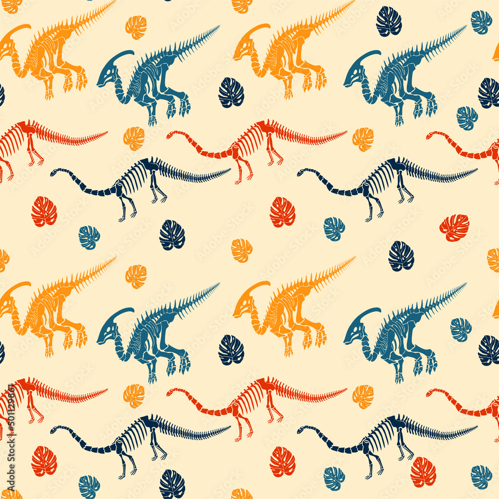 Seamless vector pattern with dinosaur skeleton. Seamless vector pattern with dinosaur skeleton.